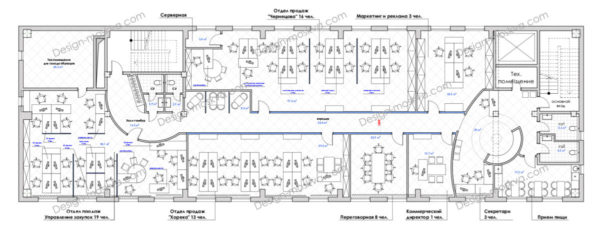 Планировочное решение офиса Open Space